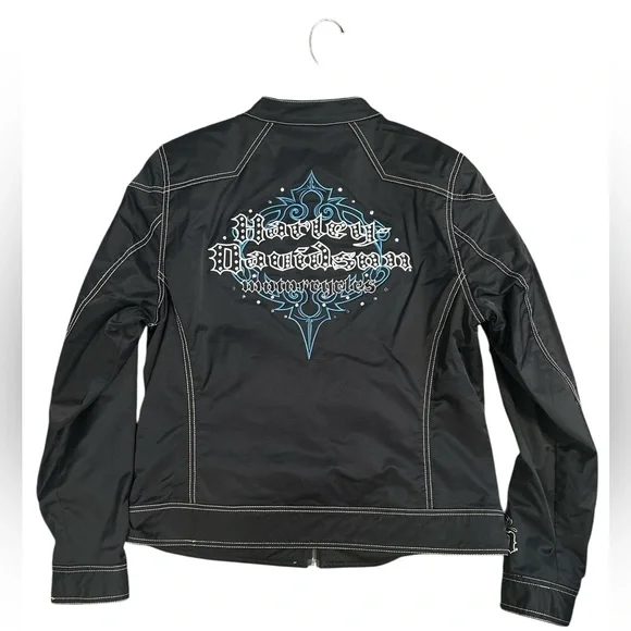 Harley Davidson Zip Jacket Black bedazzled Blue 
EMBROIDERED Women’s L Baddie - Picture 5 of 14